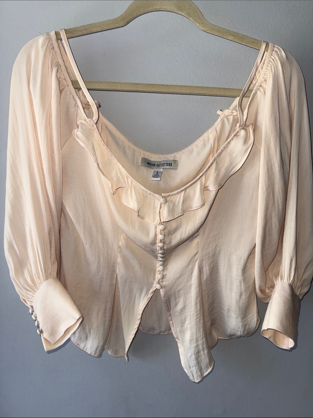 Urban Outfitters Light Cream Ruffle-Trim Button Front Blouse